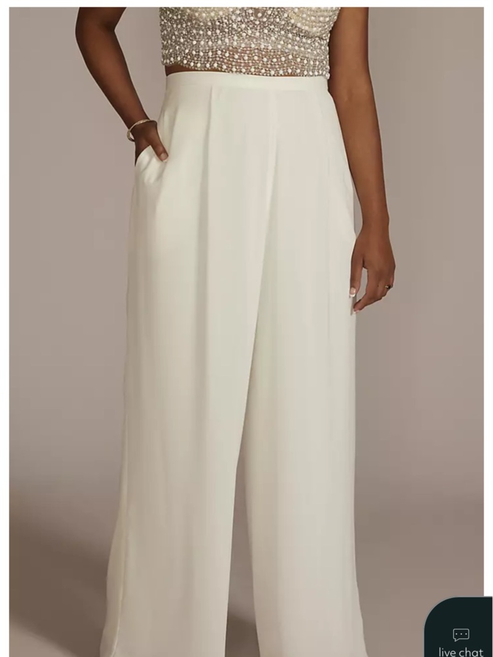 NWOT DB Studio-David's Bridal Wide-Leg High-Waist Pants in Ivory/Soft White